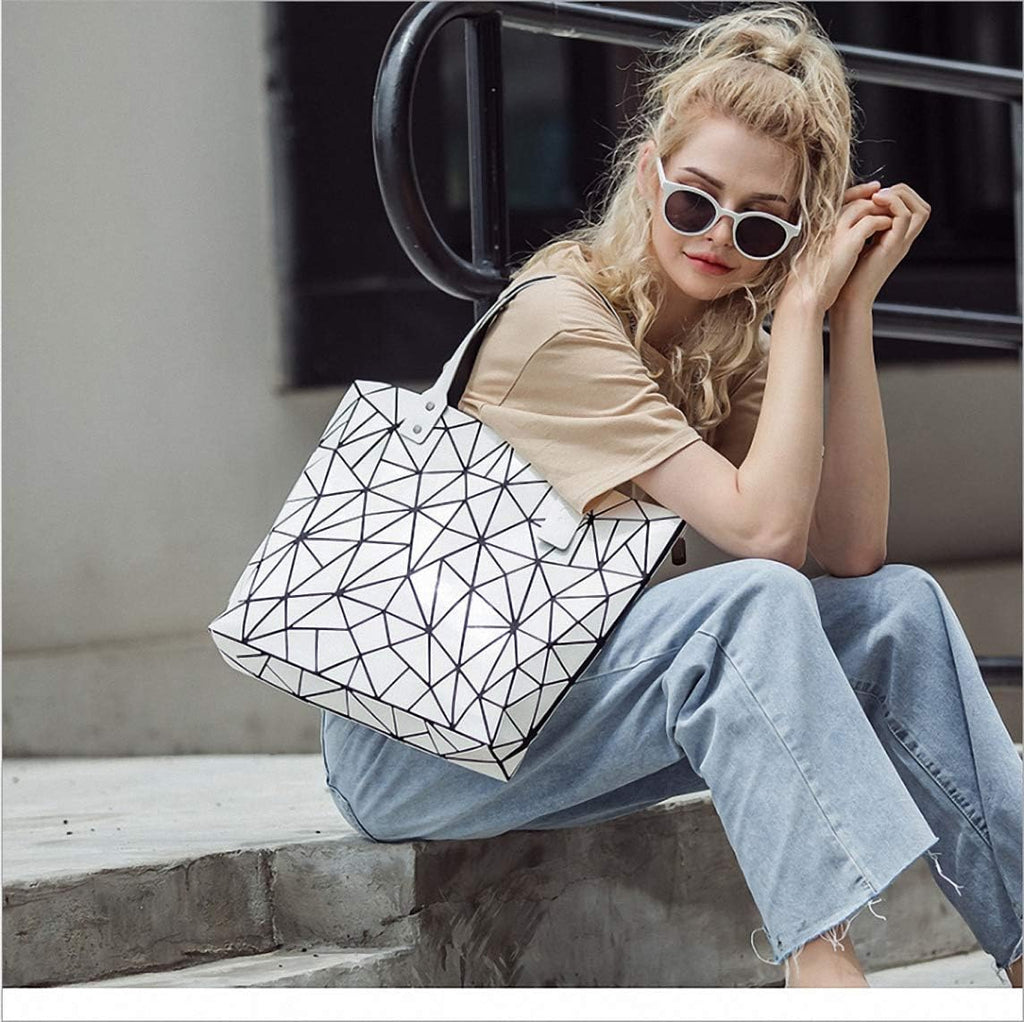 Geometriska lysande gitter handväska kedja crossbody påse tygväskor handväskor holografiska handväskor för kvinnor femmes