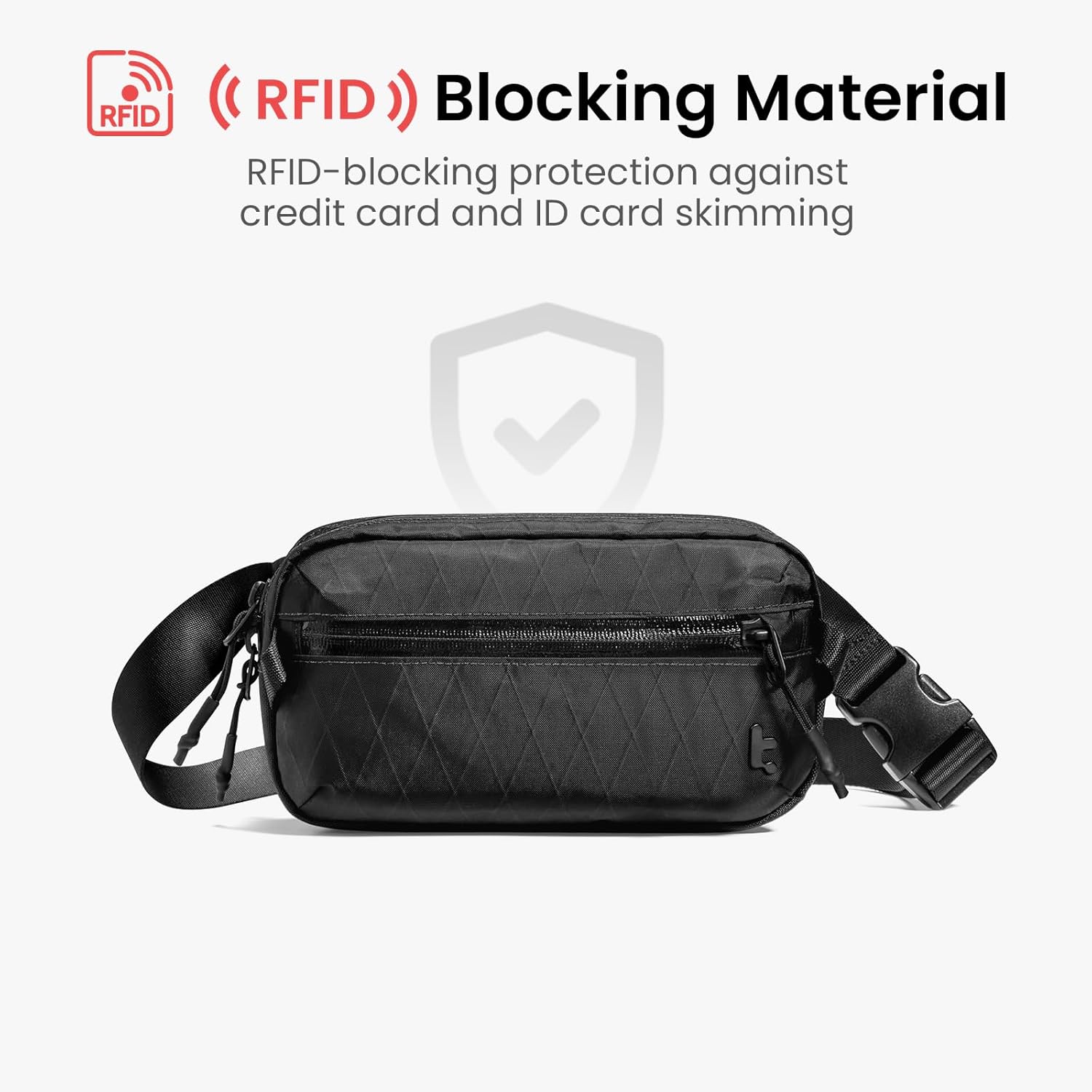tomtoc 1,5 l crossbody väska med RFID-skydd, liten unisex axelremsväska, sling bag, lätt, vattentät sling bag, för utomhusresor, svart