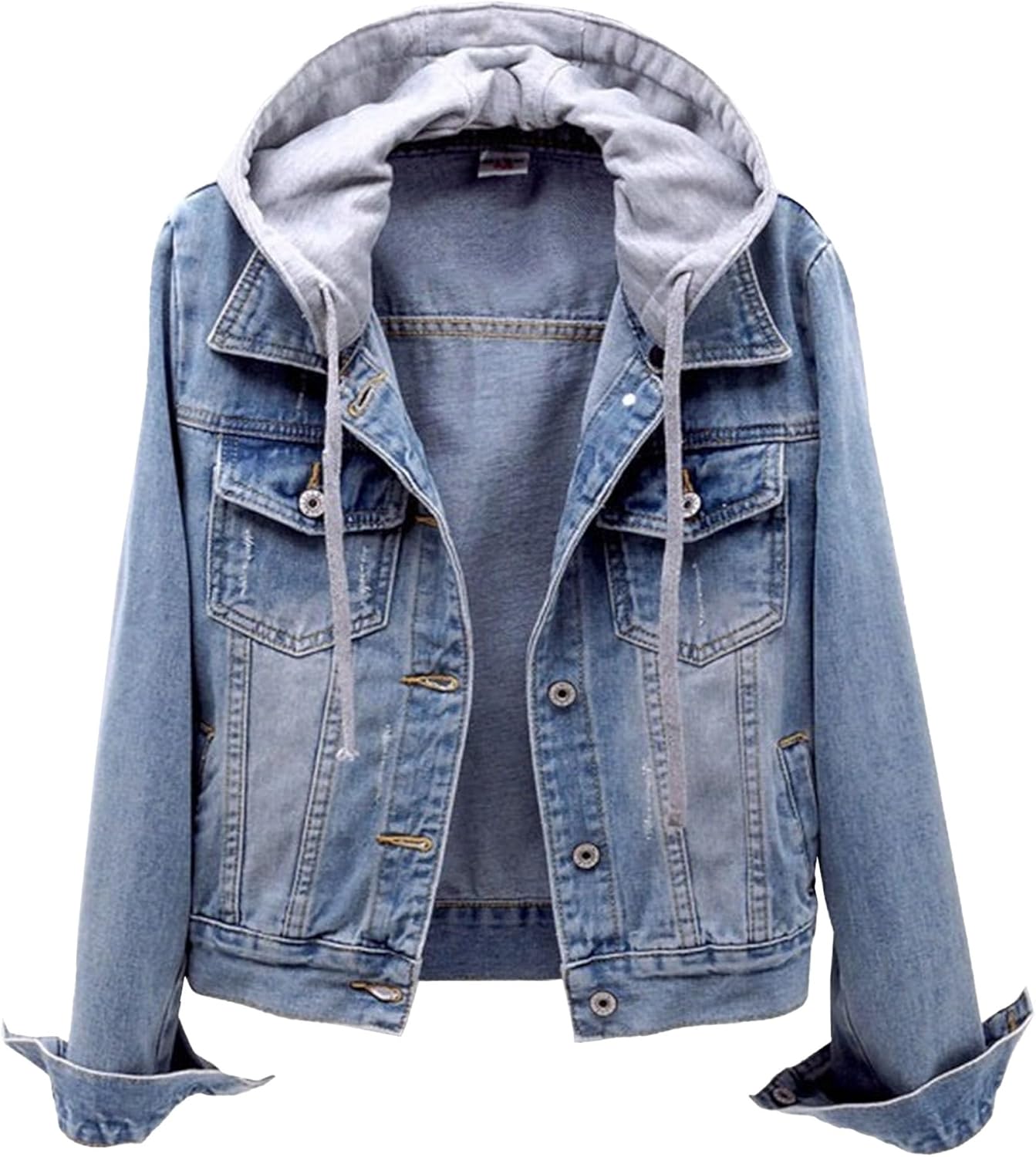 Huvtröjor för kvinnor vardaglig sommar långärmad huvtröja denimjackor button down trendig jeansjacka med huva