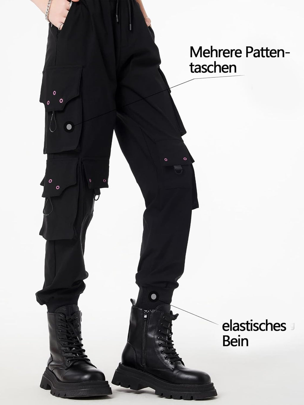 CLOAKA Cargobyxor dambyxor, joggingbyxor, hög midja, Y2k, gotiska, techwear, streetwear, cargobyxor, stretch, bekväma med elastiskt band, lös säckig utomhus, hip hop-tryck