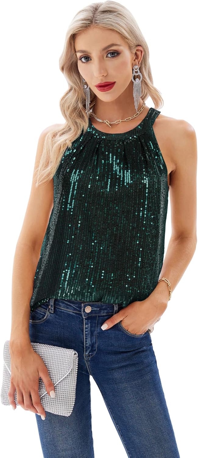 GRACE KARIN Dam elegant chiffongblus rund hals ärmlös skjorta casual toppar