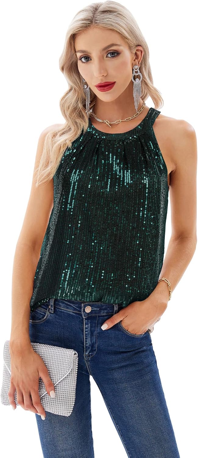 GRACE KARIN Dam elegant chiffongblus rund hals ärmlös skjorta casual toppar