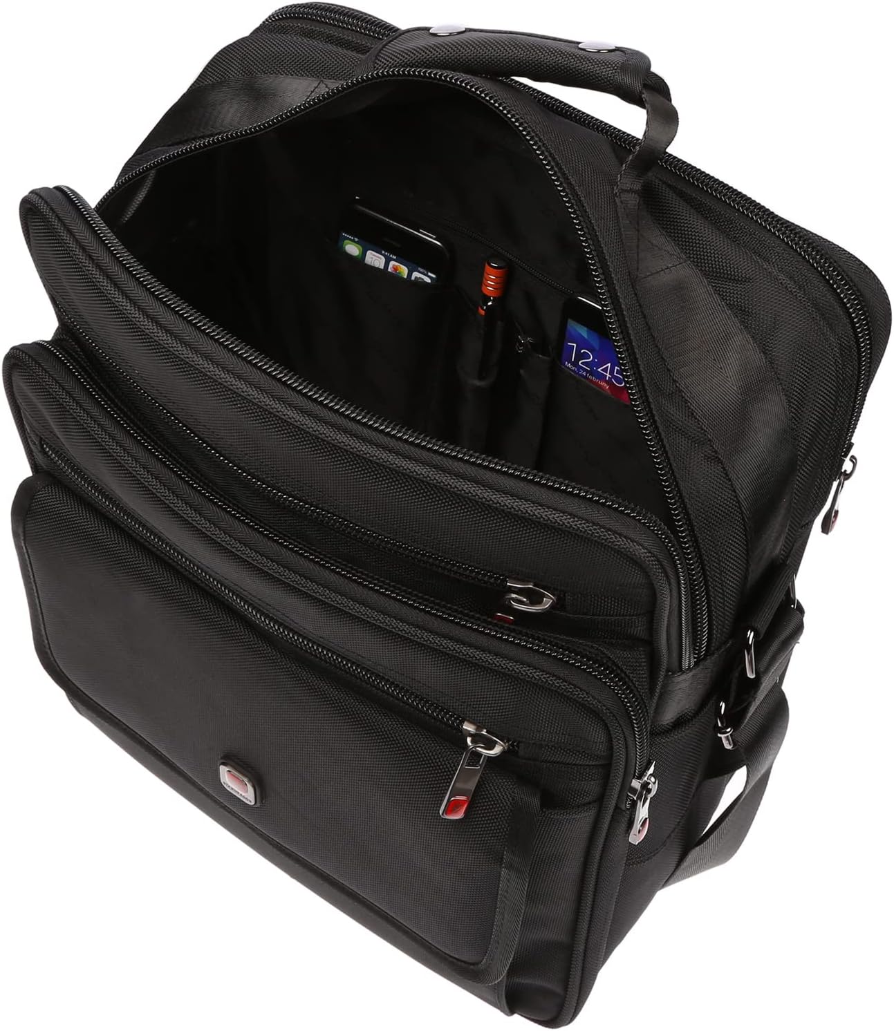 Christian Wippermann XXL axelväska flygvärdinneväska herrar väska Messenger arbetsväska laptopväska, svart, 31 x 37 x 17 cm