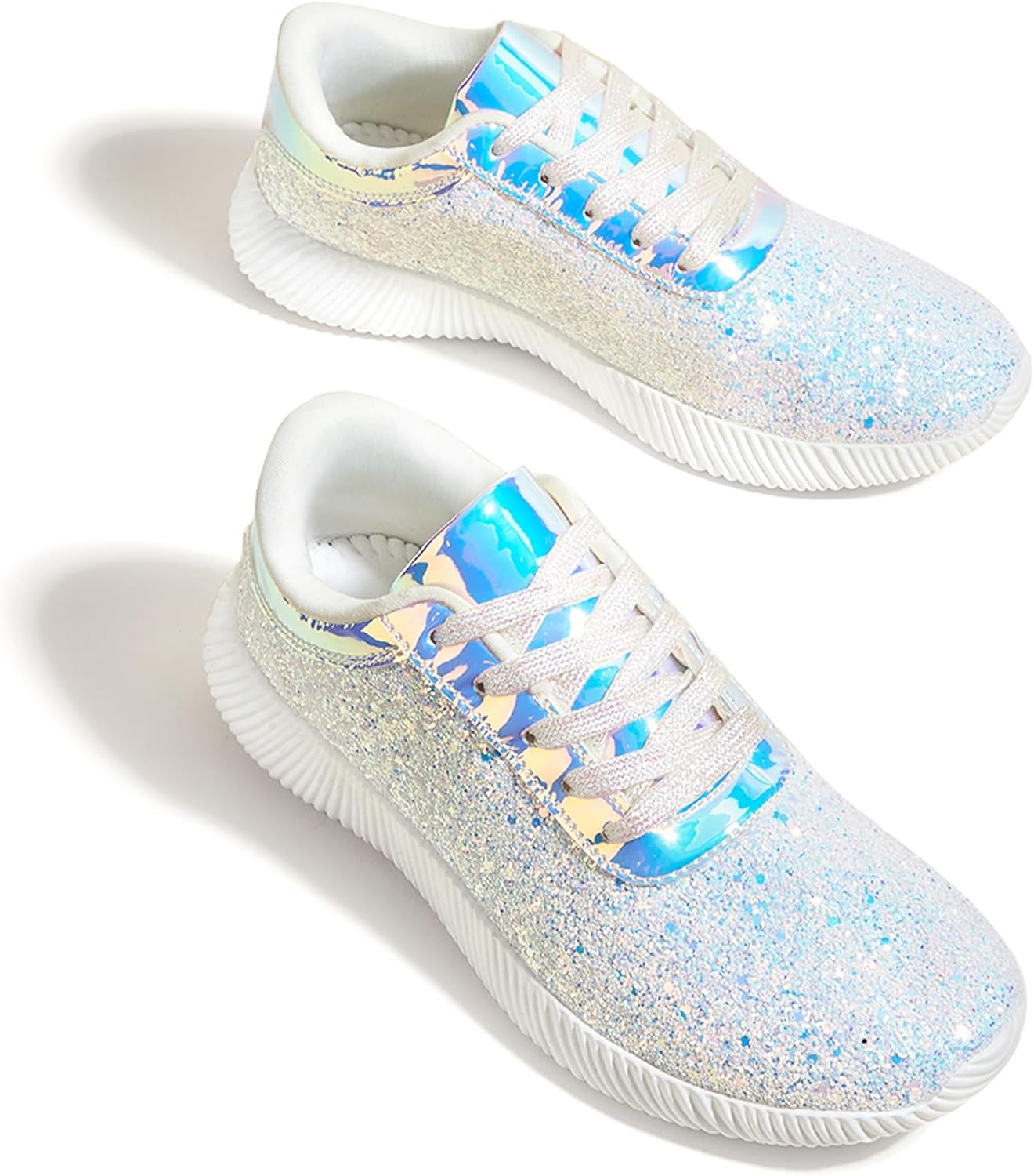 LUCKY STEP Briljanta sneakers för kvinnor med strass och metallpaljetter, lätta tennisskor