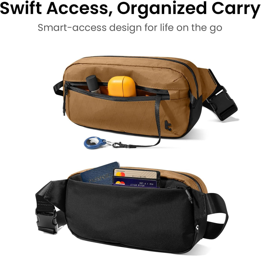 tomtoc 1,5 l crossbody väska med RFID-skydd, liten unisex axelremsväska, sling bag, lätt, vattentät sling bag, för utomhusresor, svart