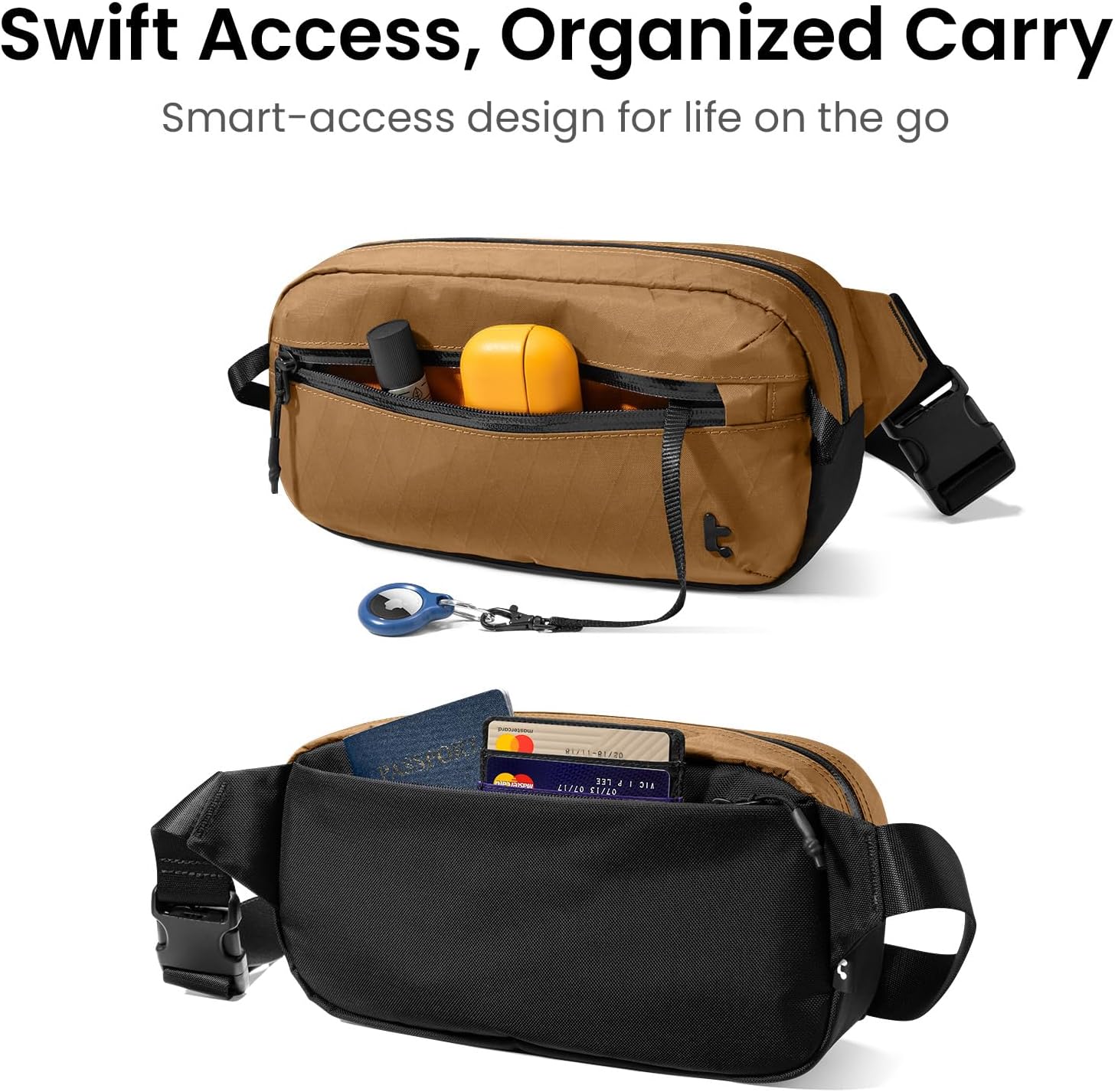tomtoc 1,5 l crossbody väska med RFID-skydd, liten unisex axelremsväska, sling bag, lätt, vattentät sling bag, för utomhusresor, svart