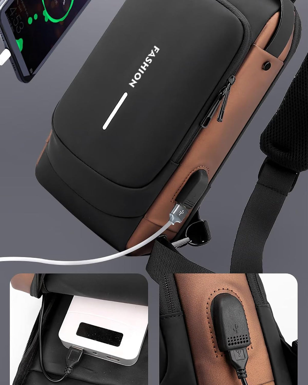 Axelväskor för män och kvinnor, vattentät bröstväska med USB-laddningsport stöldskydd lösenordslås crossbody ryggsäck liten flex axelväska för vandring cykling löpning resor
