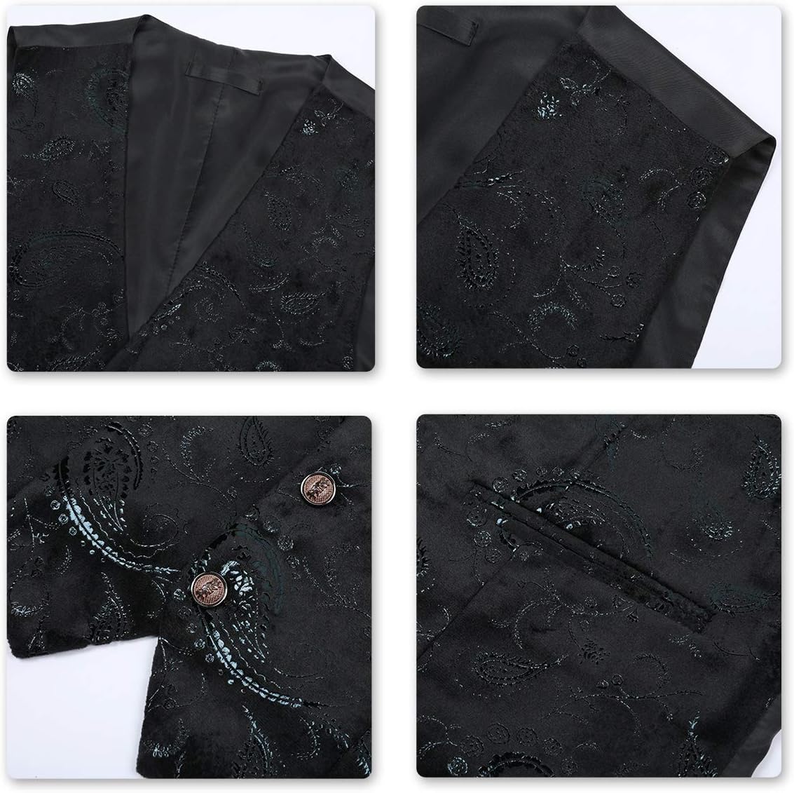 Paisley jacquard-kostym, väst för män, enkel knäppt väst, stilig, smal passform, med knäppning, bal, formell kostym