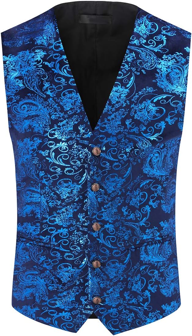 Paisley jacquard-kostym, väst för män, enkel knäppt väst, stilig, smal passform, med knäppning, bal, formell kostym