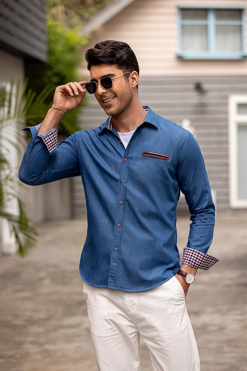 COOFANDY jeansskjorta för män, denimskjorta, långärmad skjorta, cowboystil, fritidsskjorta, män, Kent krage, affärer, ledig