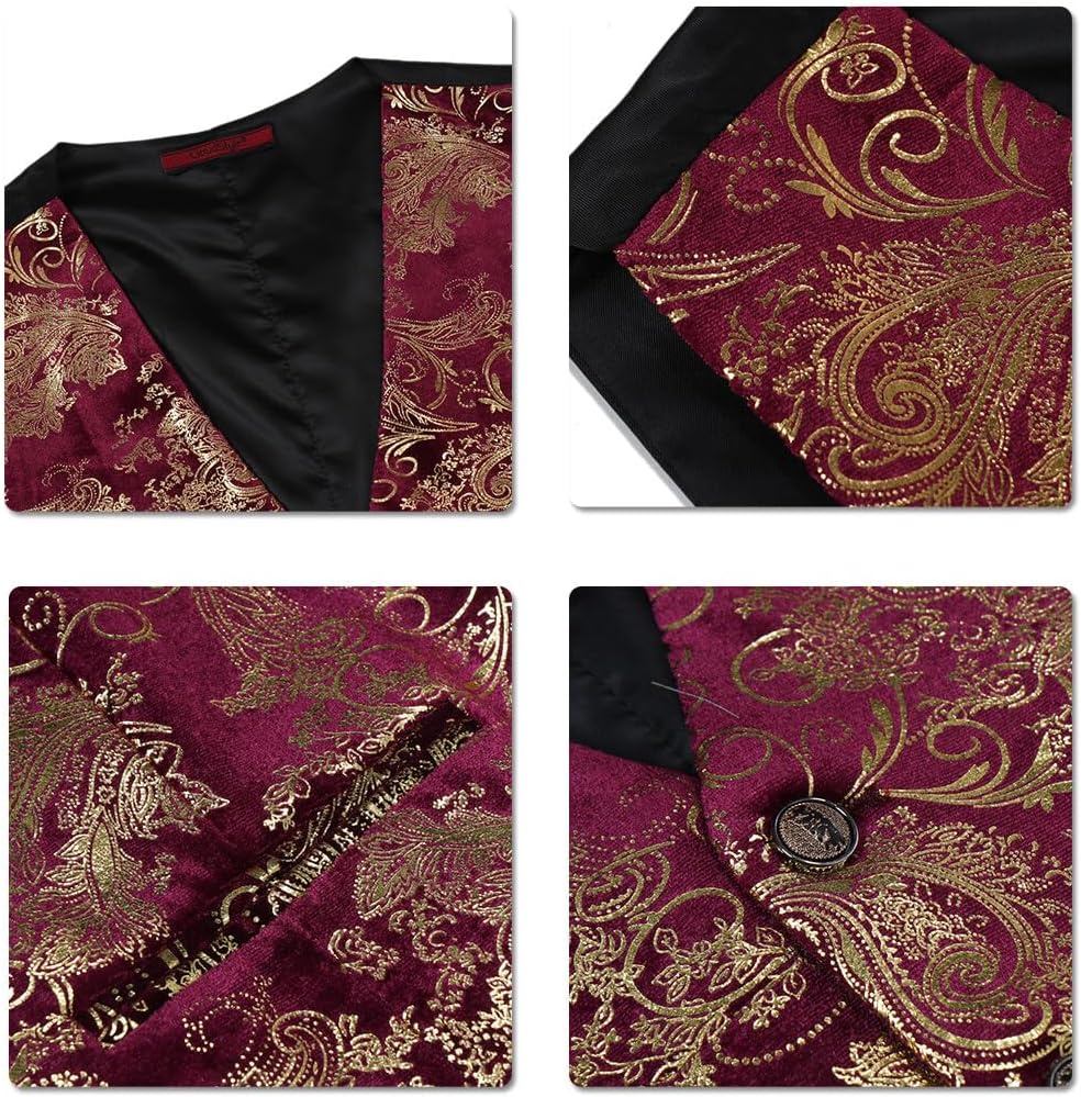 Paisley jacquard-kostym, väst för män, enkel knäppt väst, stilig, smal passform, med knäppning, bal, formell kostym