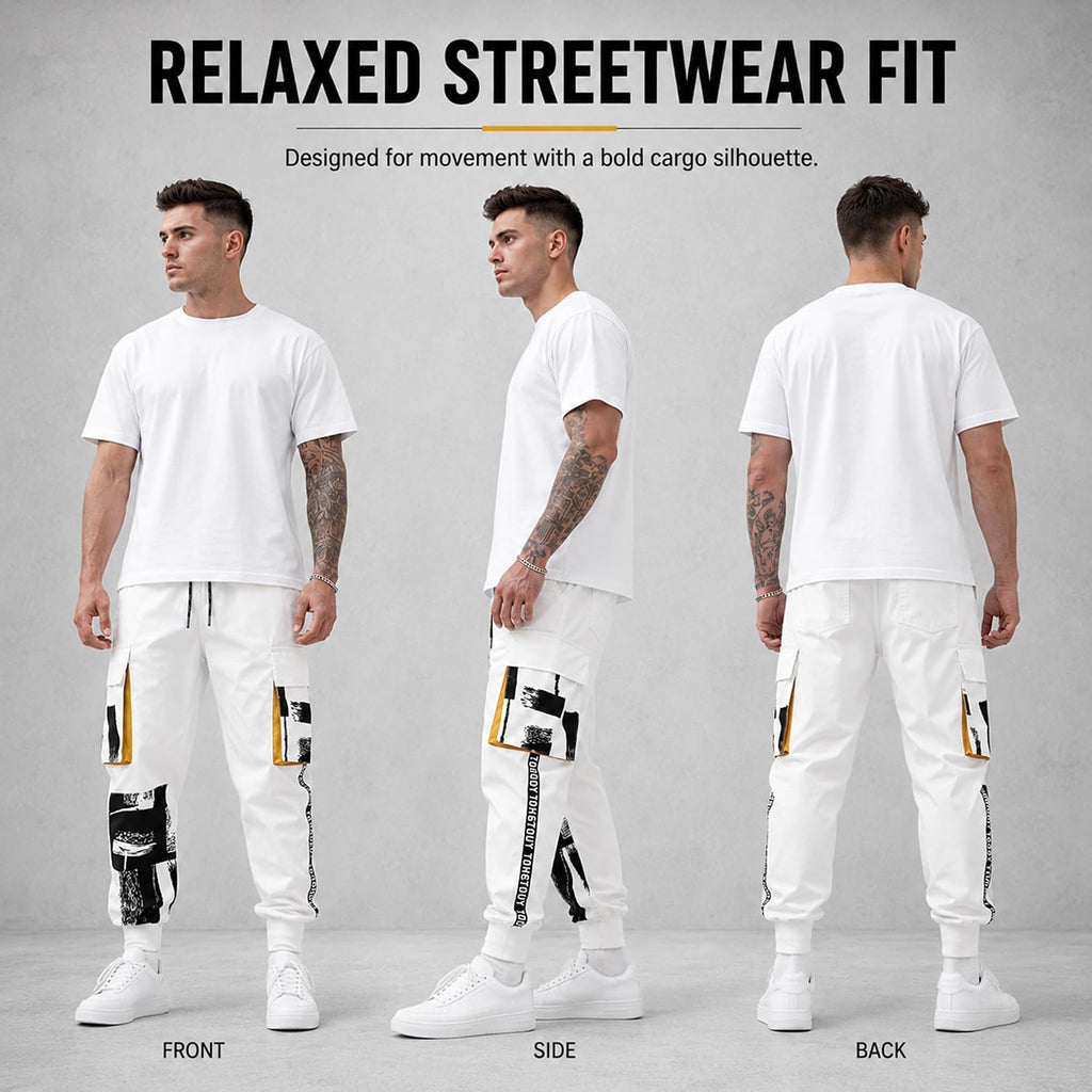 XYXIONGMAO Män vit taktiska haremsbyxor med fickor techwear streetwear hip hop joggare sweatpants cargobyxor för män