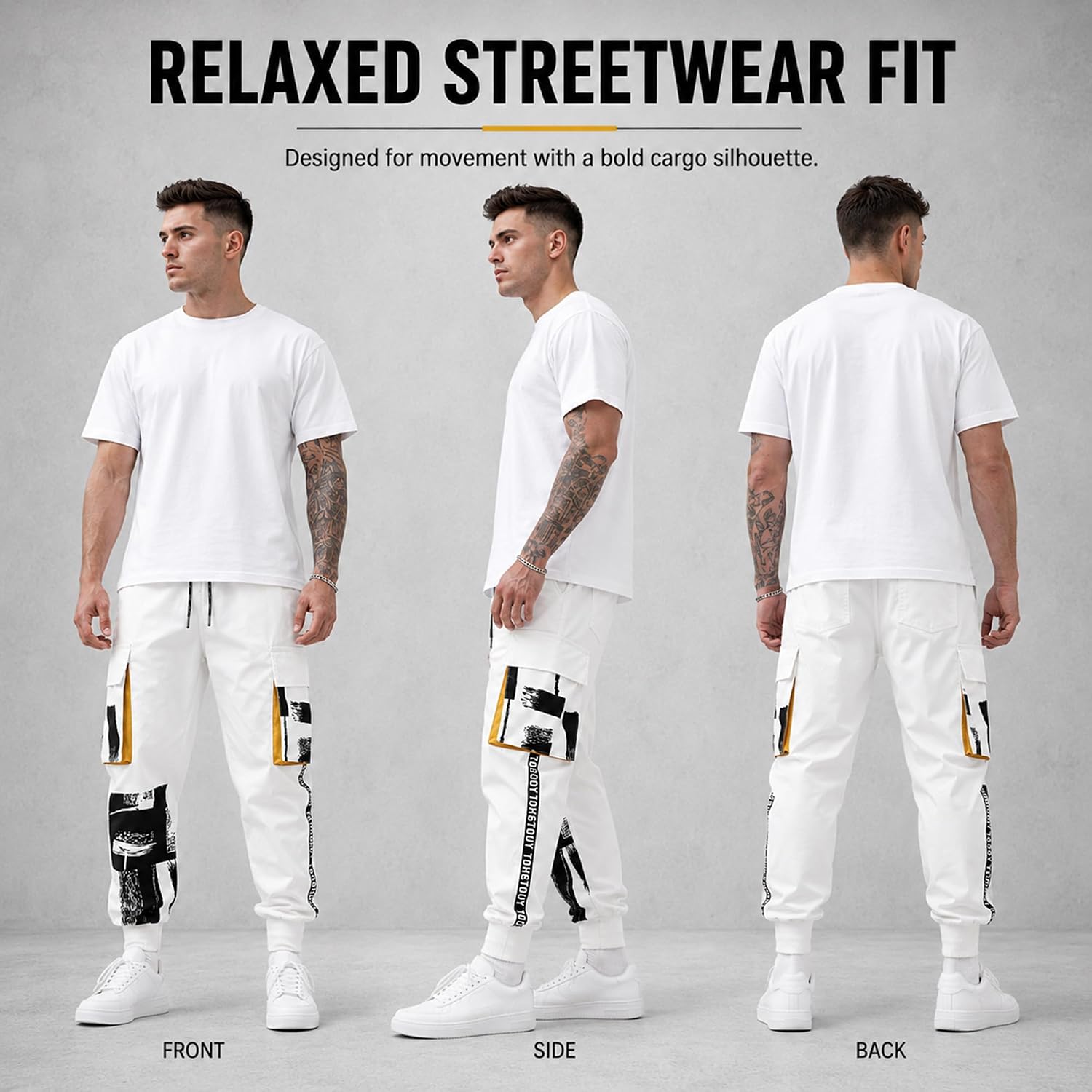 XYXIONGMAO Män vit taktiska haremsbyxor med fickor techwear streetwear hip hop joggare sweatpants cargobyxor för män