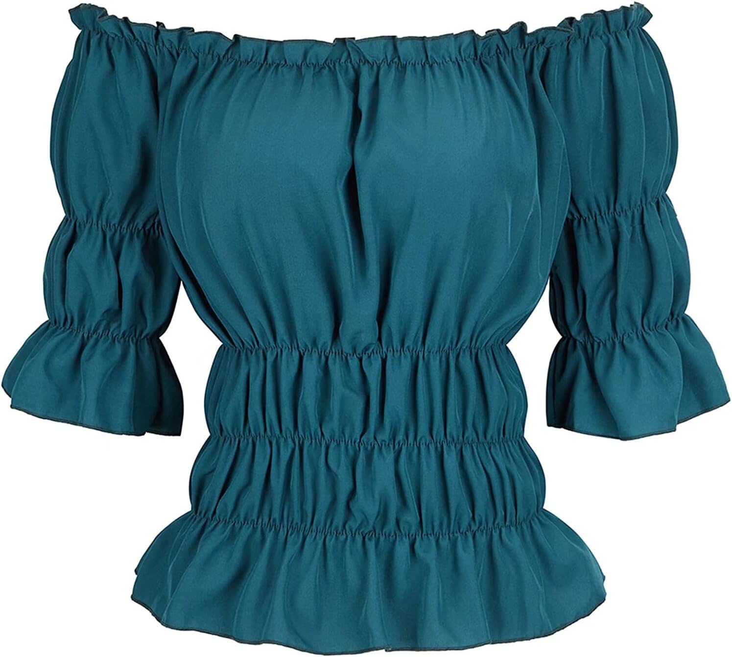 Blusar för kvinnor Off The Shoulder Renaissance Toppar Medeltida piratskjorta Gothic Smocked Boho kort ärm