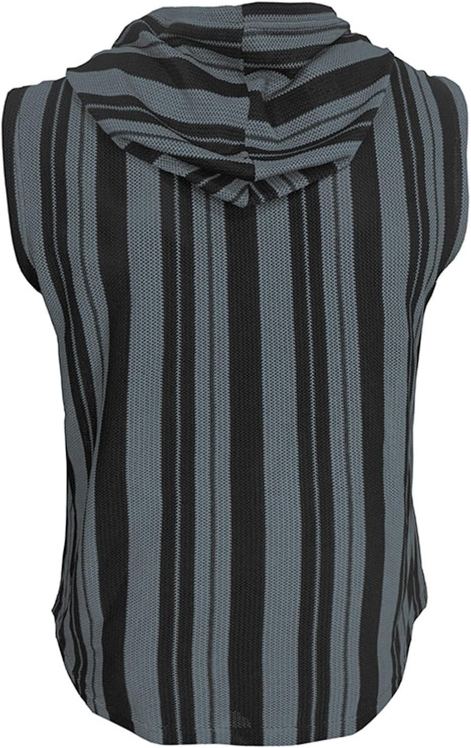 Ärmlösa västar med huva för män sommar vardaglig tank top lätt pullover väst med bröstficka och knappdetaljer urholkade randiga designvästar smal passform mode gym linne för fritid