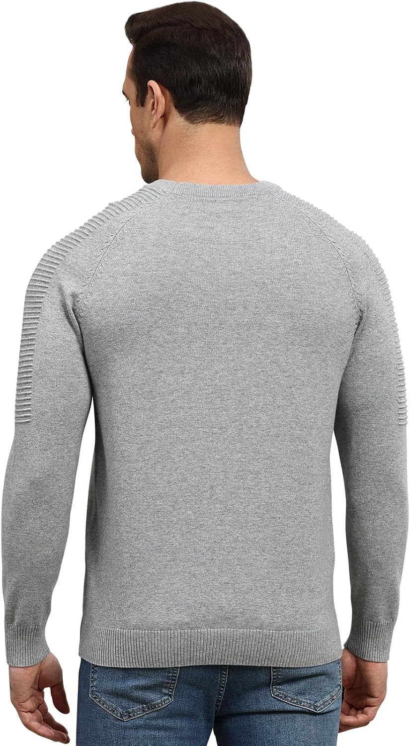 herr rund hals raglan långärmad jumper enfärgad termisk stickad pullover axel ribbning detalj 100 % bomull klassiska stickade kläder höst vinter
