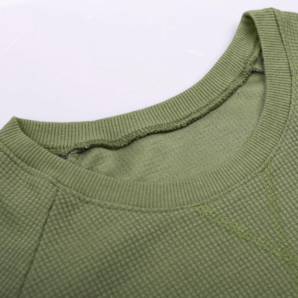 Muscle Alive Basic långärmad våffeltröja för män lös passform träning pullover rund hals skjorta