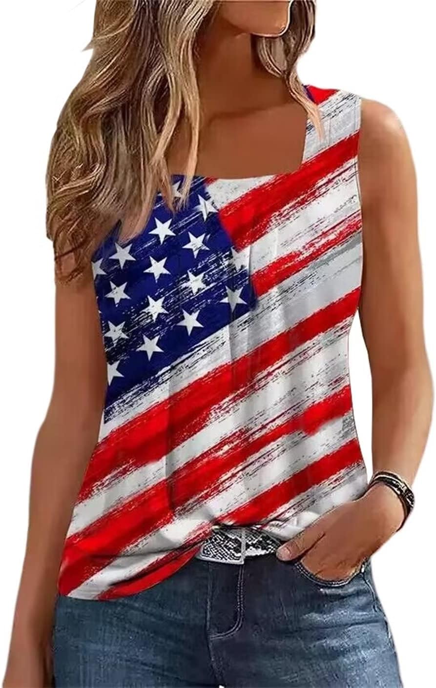 AIMITAG Färgblock veckad fyrkantig krage linne kvinnor randig tank t-shirt sommar ledig lös passform ärmlös skjorta