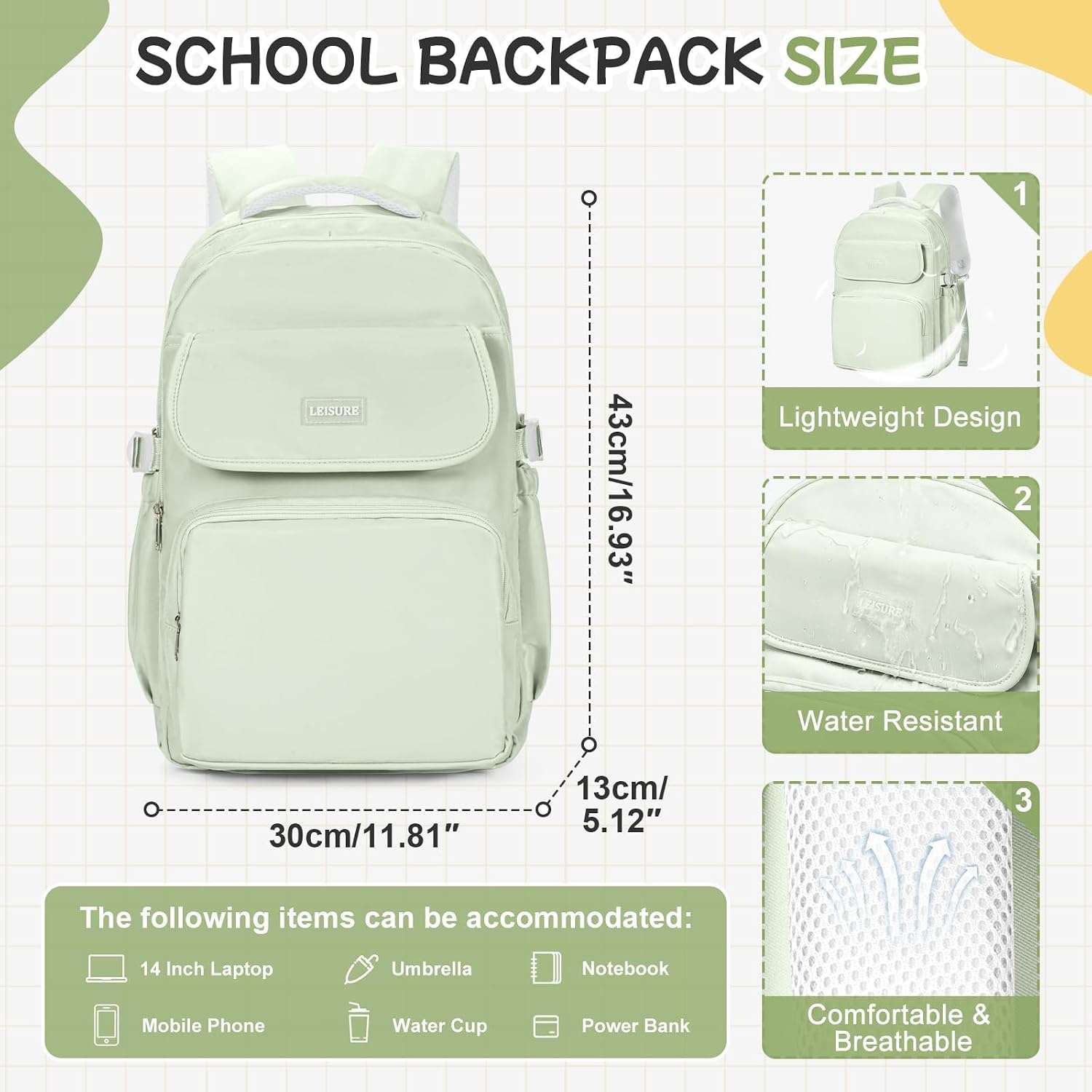 HYC00 Skolryggsäck Flicka Skolväska Lätt Ryggsäck Tjej Tonåring Bokväskor Skola Skolväskor Pojkar Laptop Ryggsäck Dam 14 Tum College Bag Fritidsryggsäck för Kvinnor Casual Dagsryggsäck,Blå