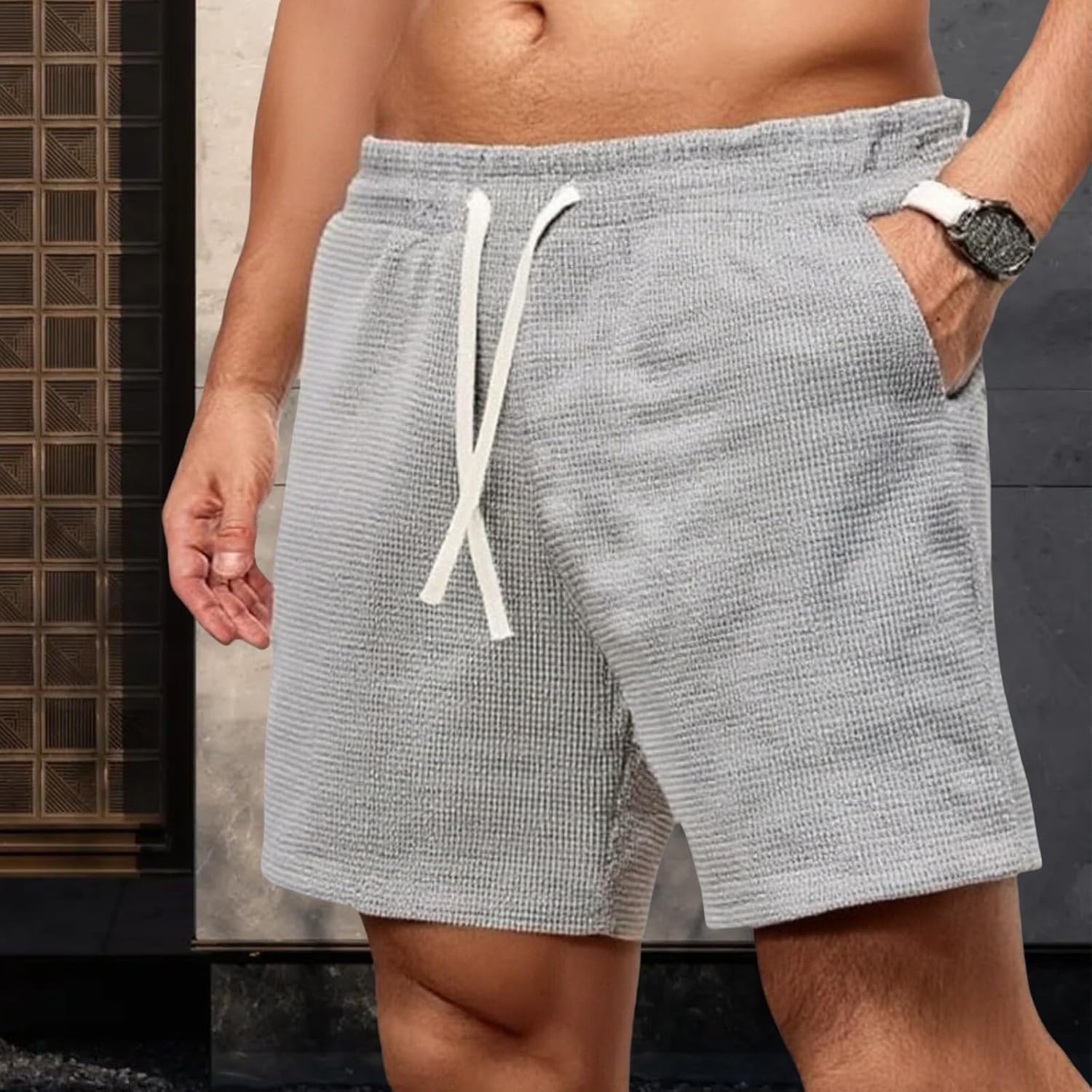 Herr Shopping Shorts För Stadsvandring Senior Man Lätt Skrynkelfri Stretch Andas Många Fickor Praktisk Elastisk Midja