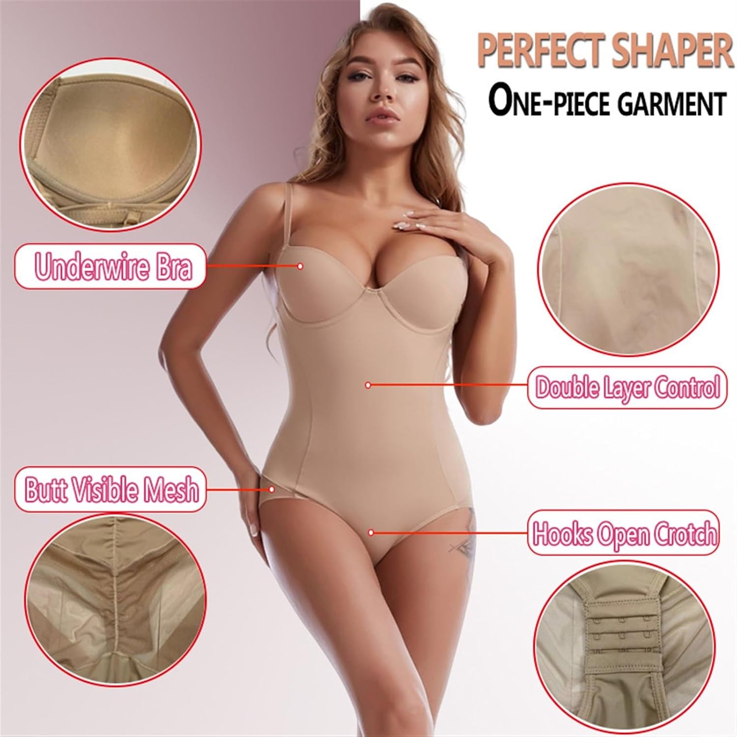 Body Shapewear for kvinnor Magkontrollklänning Rygglösa Bodysuit Toppar Body Shaper med inbyggd BH