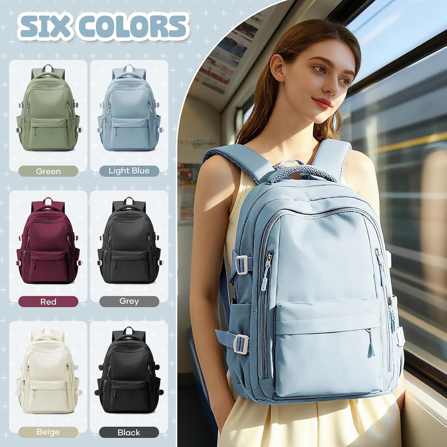 HYC00 Skolryggsäck Flicka Skolväska Lätt Ryggsäck Tjej Tonåring Bokväskor Skola Skolväskor Pojkar Laptop Ryggsäck Dam 14 Tum College Bag Fritidsryggsäck för Kvinnor Casual Dagsryggsäck,Blå