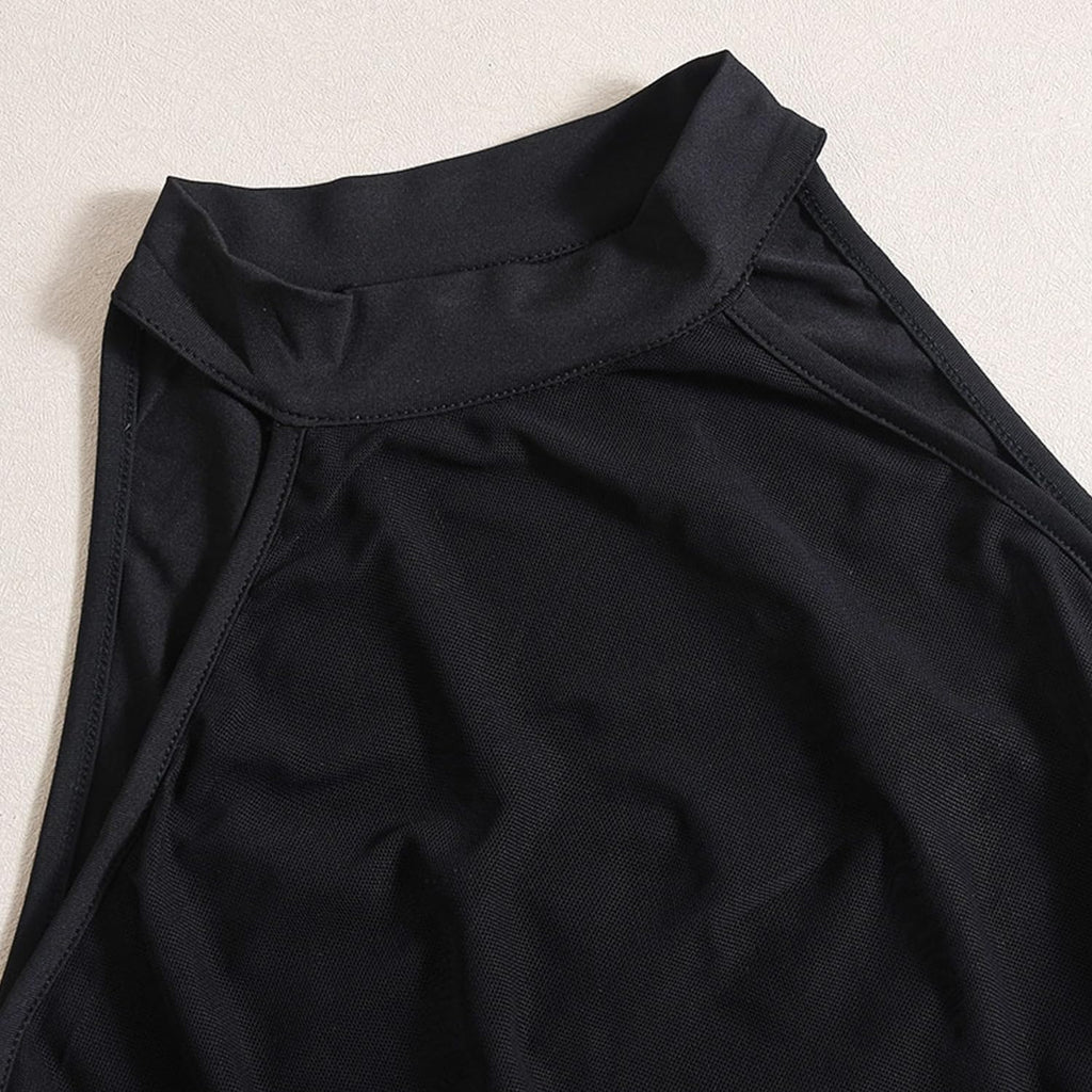 Damer långärmad mock neck sheer mesh top Y2k streetwear rave outfit