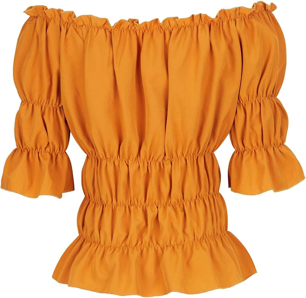 Blusar för kvinnor Off The Shoulder Renaissance Toppar Medeltida piratskjorta Gothic Smocked Boho kort ärm
