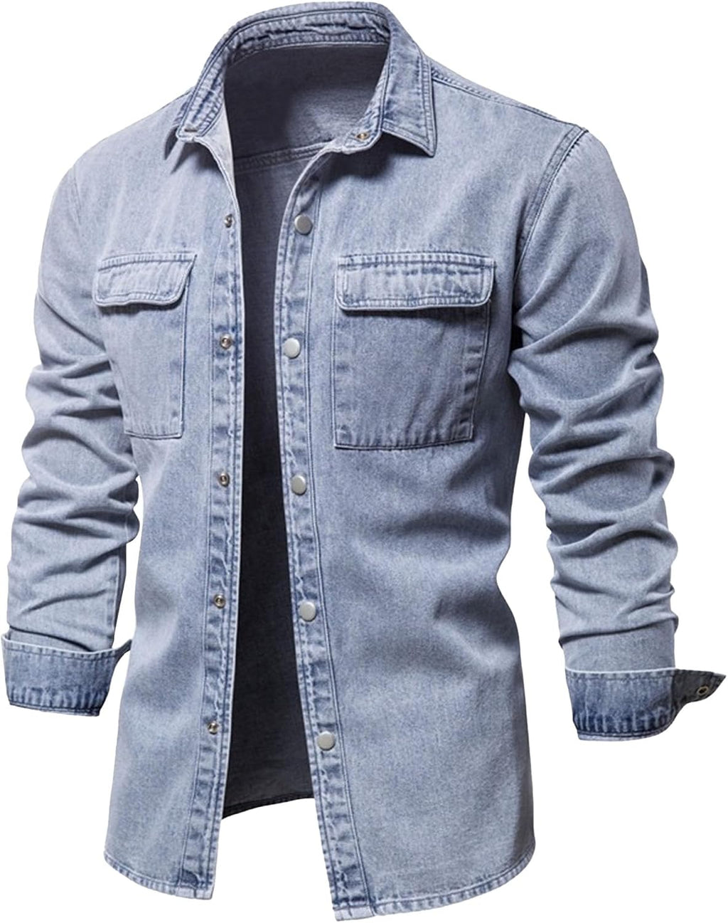Herr mjuk bekväm strerch arbete jeansskjorta långärmad normal passform denim skjorta knappar skjortor med fickor
