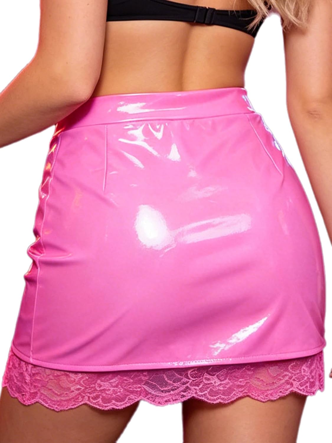 Hansber Dam Skrygga Metallisk Zip Up Split Skirt Bodycon Teddy Vinyl Stretch Miniskirt Pvc Våt Utseende Leather Clubkläder
