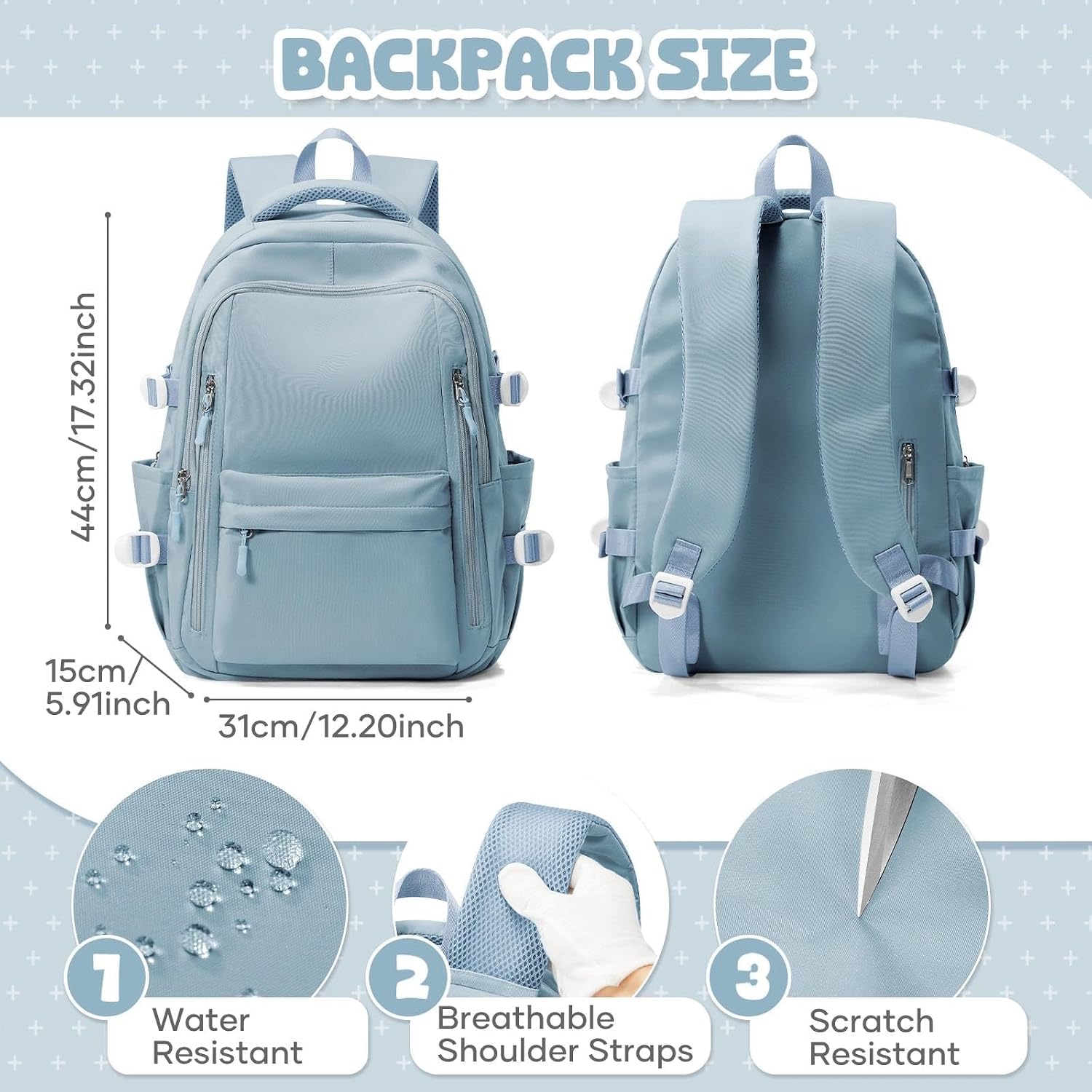 HYC00 Skolryggsäck Flicka Skolväska Lätt Ryggsäck Tjej Tonåring Bokväskor Skola Skolväskor Pojkar Laptop Ryggsäck Dam 14 Tum College Bag Fritidsryggsäck för Kvinnor Casual Dagsryggsäck,Blå