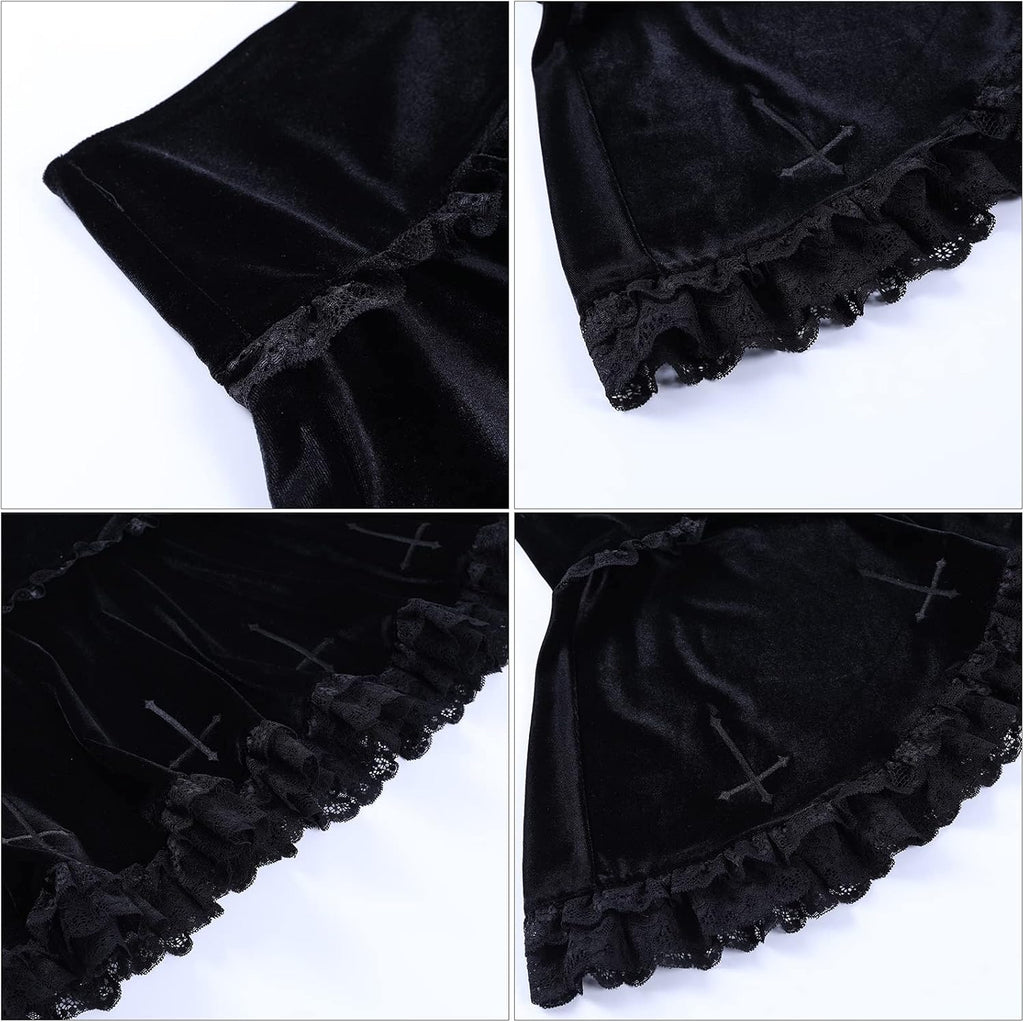 SEAUR Gotisk kjol dam, svart, kort, punk minikjol, steampunk, kjol, cosplay, party, klubb, slitage, hög midja, A-linje, spets, veckad kjol – S, M, L, XL