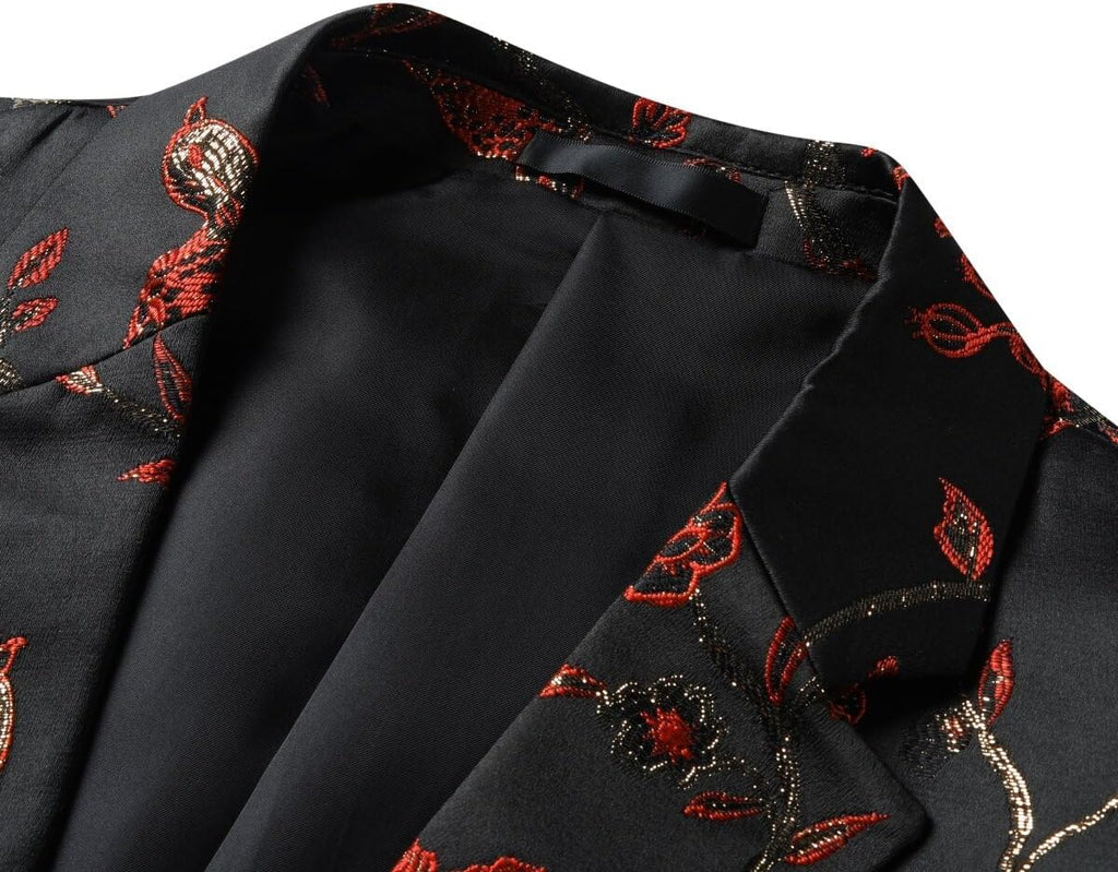 YOUTHUP Broderi blazer för män smal passform blommig kostym jacka snygg blommig smoking jackor
