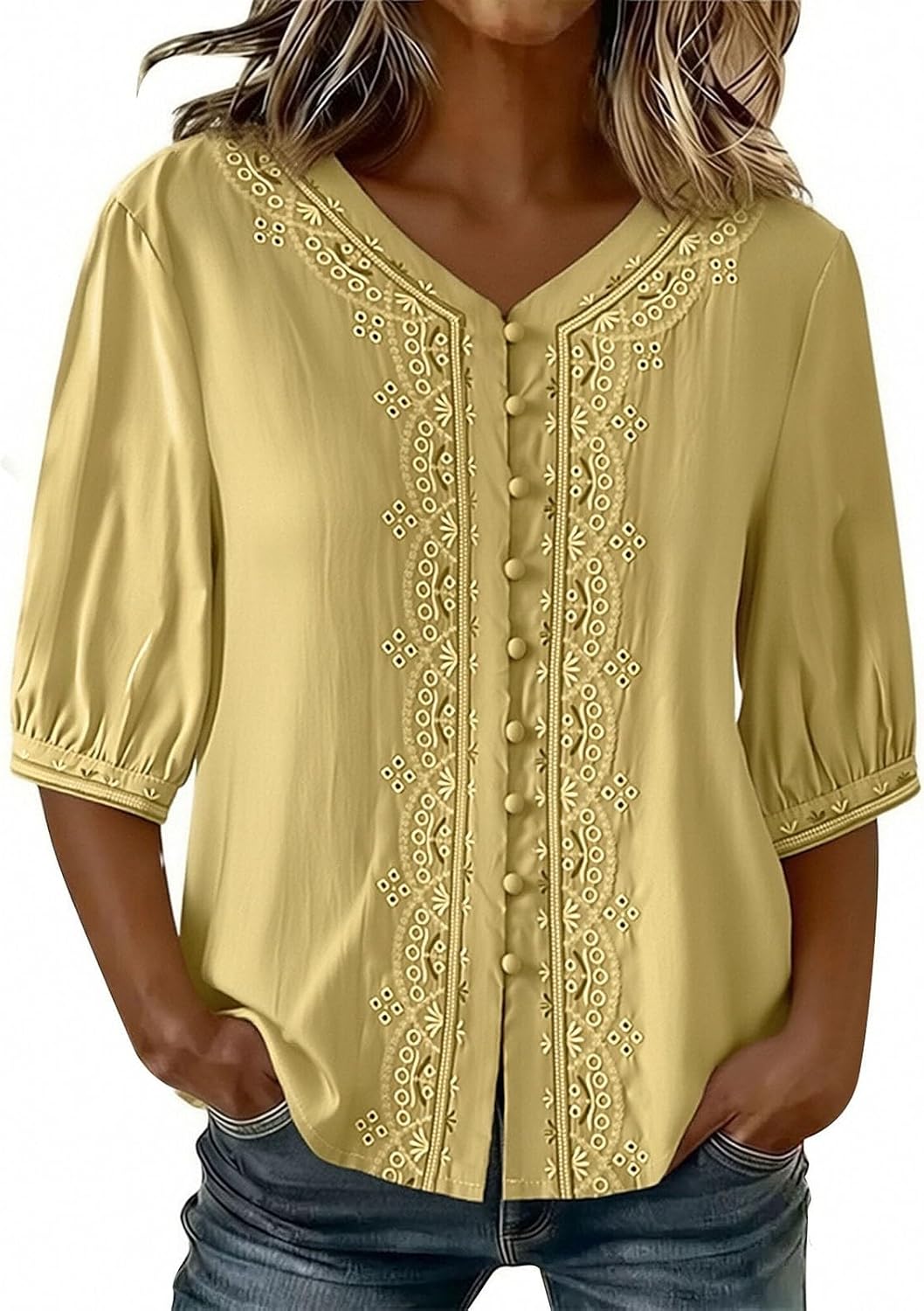 Kvinnors boho toppar bomull linne halvärm v-ringad retro broderade skjortor groda knapp kinesisk stil skjorta damer lös ledig sommar topp