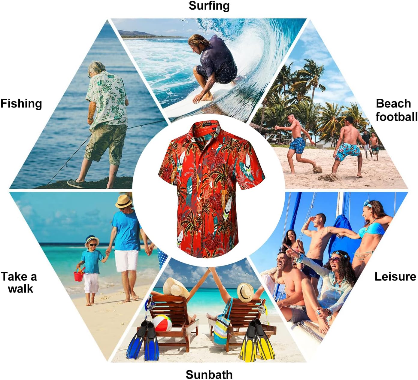 Enlision Funky Hawaii-skjorta för män, kortärmad, fritid, Hawaii-skjorta, tryck, ananas palmer, blommor, ledig, unisex, Hawaii-skjorta med framficka, S-2XL