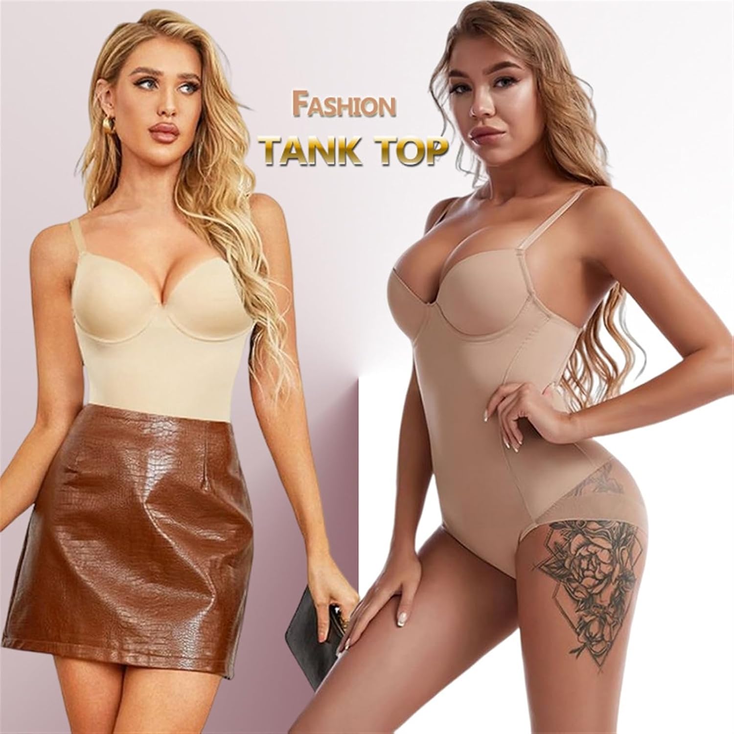Body Shapewear for kvinnor Magkontrollklänning Rygglösa Bodysuit Toppar Body Shaper med inbyggd BH