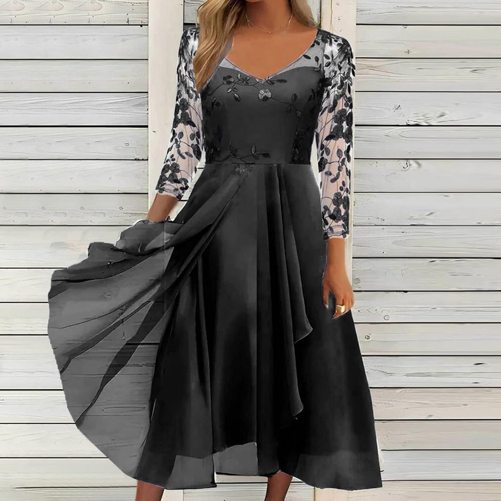 Sommarklänning dam, aftonklänningar, lång klänning, elegant chiffong, spets, swing, cocktailklänning, ledig, festliga klänningar för kvinnor, för bröllopsgäst, brudtärneklänningar, festklänning