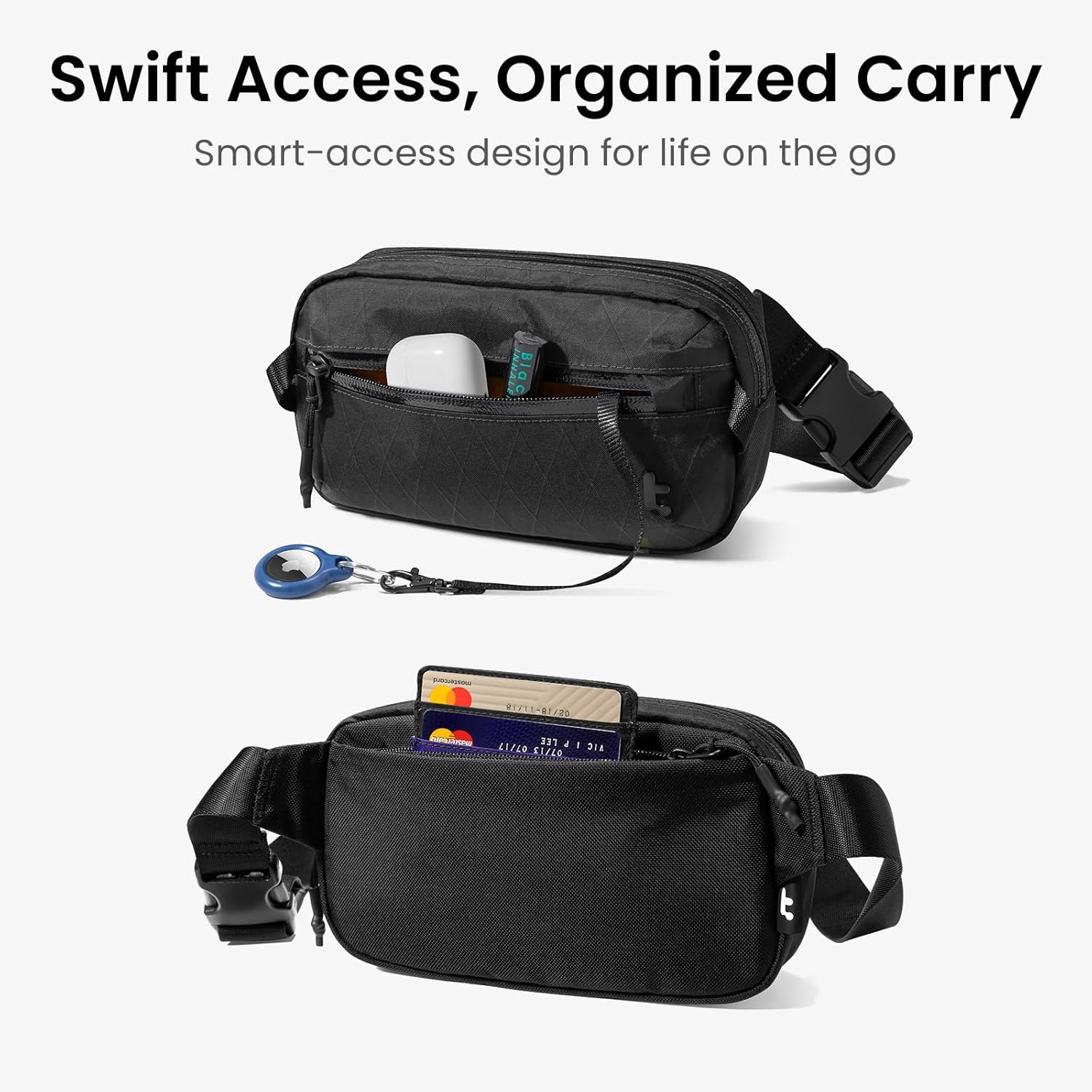 tomtoc 1,5 l crossbody väska med RFID-skydd, liten unisex axelremsväska, sling bag, lätt, vattentät sling bag, för utomhusresor, svart