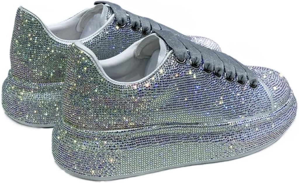 Julymens Dam Glitter Strass Plattform Sneakers Casual Snörning sportskor