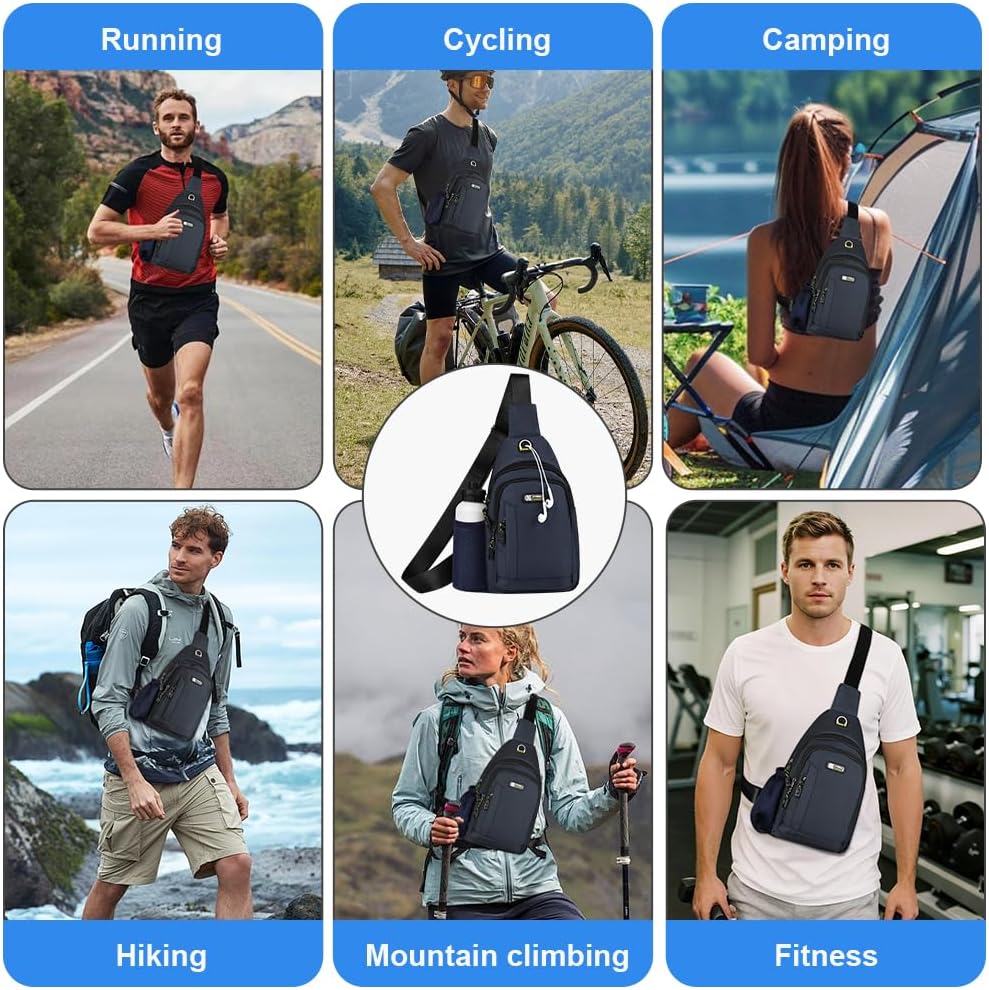 HOTUT Liten bröstväska, lätt ryggsäck väska för män och kvinnor, axelväska med sidomätväska för resor, vandring, cykling, camping, utomhussport