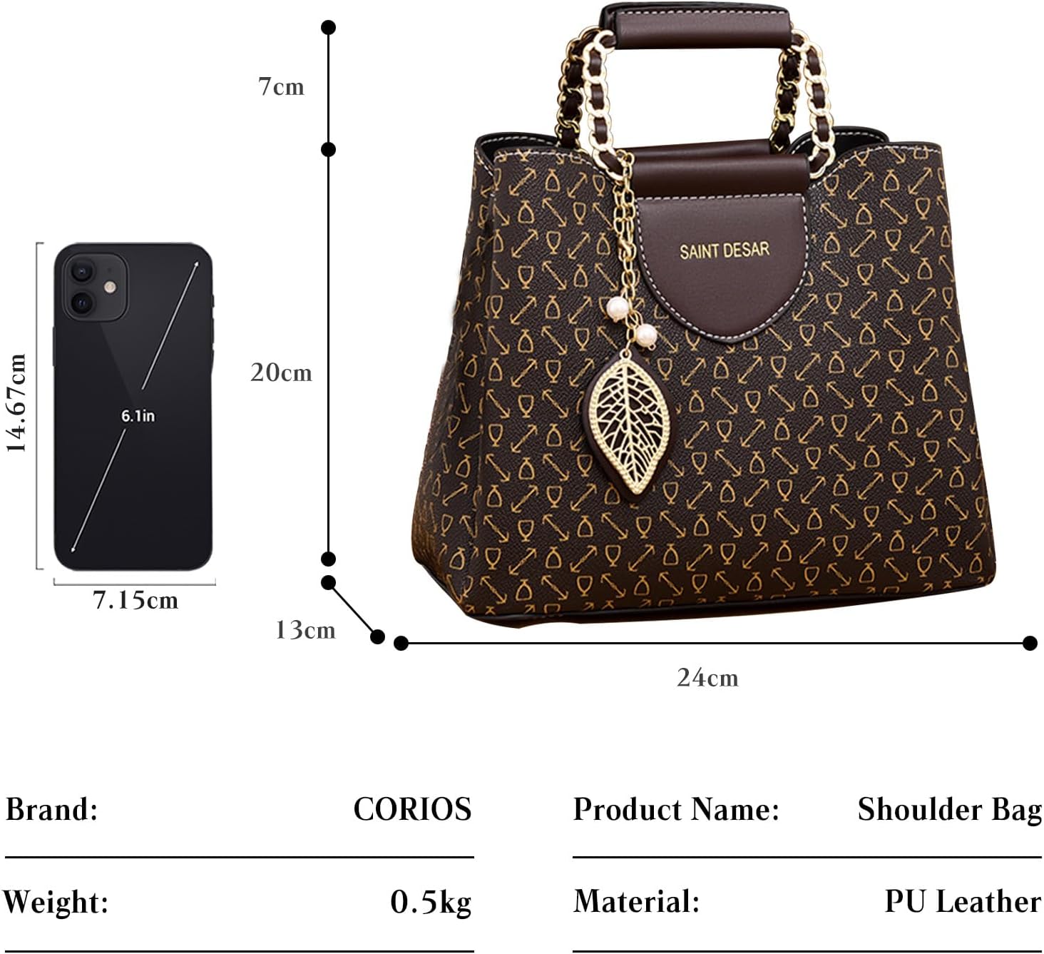 CORIOS Elegant handväska för kvinnor damer PU-läder axelväska över kroppen mode messenger topphandtag väska liten hobbo skolväska shopping resa kontor väska