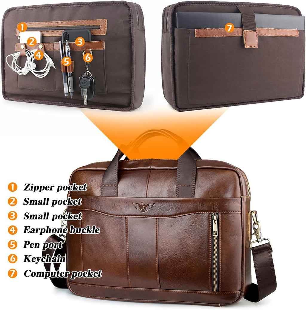 BAGZY Laptopväska för män läder 15,6 tum bärbar dator portfölj laptopfodral gåvor för män laptop messenger axelväska för PC laptop business handväska dokumentväska för kontor affärer college