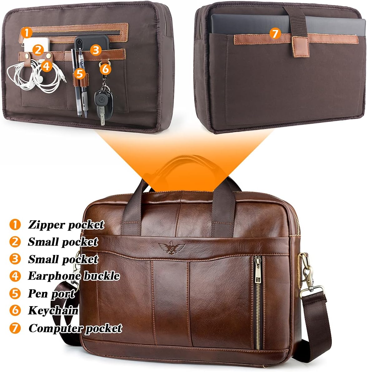 BAGZY Laptopväska för män läder 15,6 tum bärbar dator portfölj laptopfodral gåvor för män laptop messenger axelväska för PC laptop business handväska dokumentväska för kontor affärer college