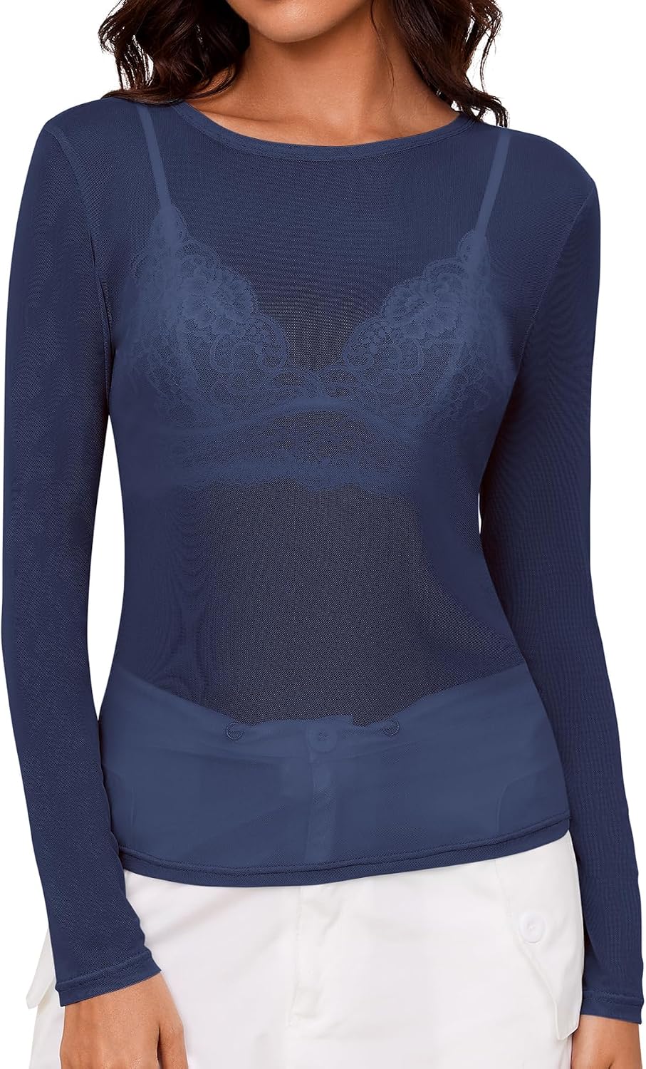 IECCP Nättopp damer sexig nättopp transparent nät topp svart nät sheer toppar långärmad skjorta casual toppar ren blus tyll nät t-shirt tunika klubbkläder party gå ut musikfestival