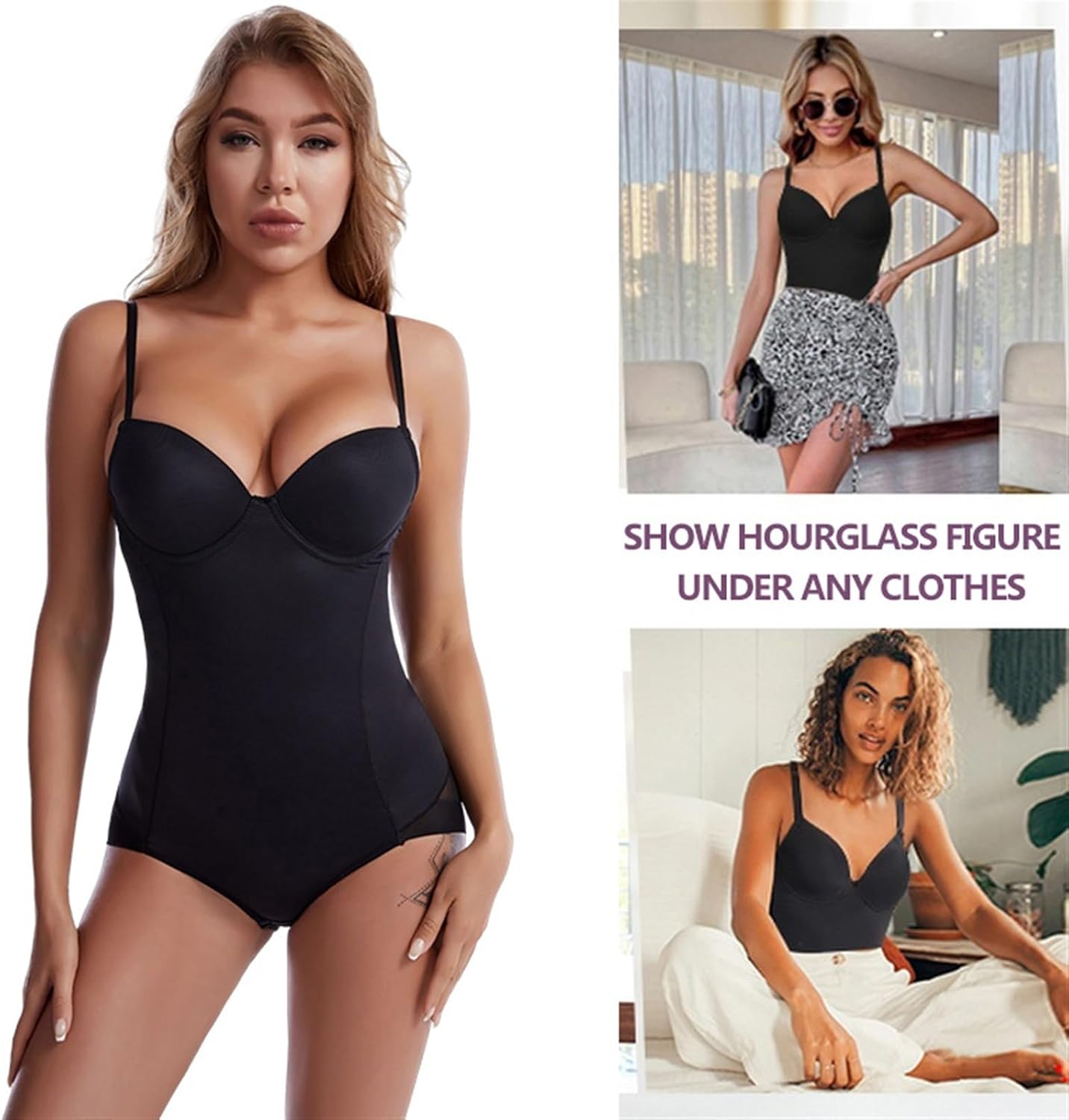 Body Shapewear for kvinnor Magkontrollklänning Rygglösa Bodysuit Toppar Body Shaper med inbyggd BH