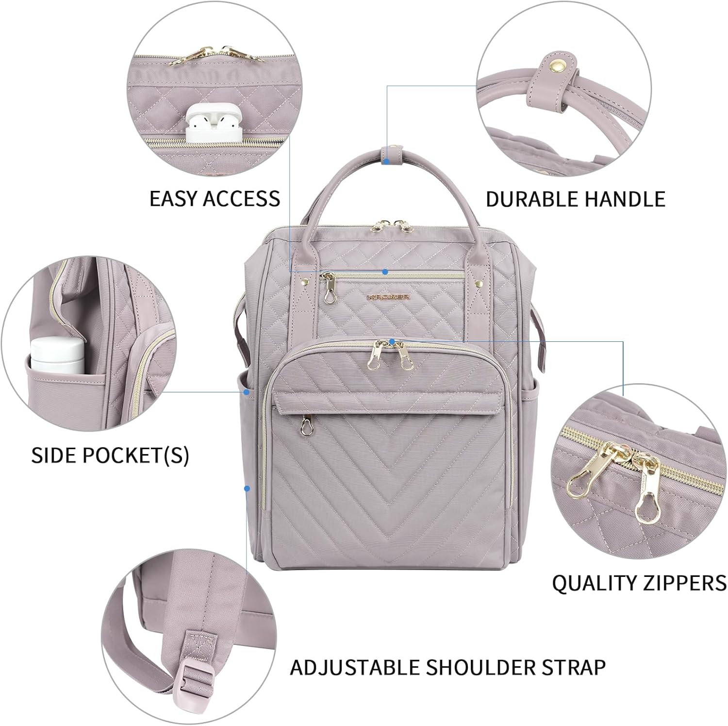 KROSER Laptop Ryggsäck Dator Ryggsäck College Casual Daypack, Quiltad dammig rosa, 17 inch