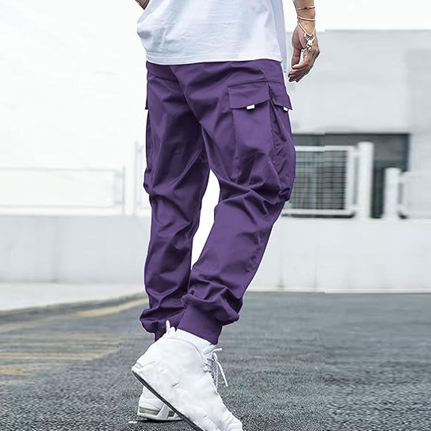 Herr cargo joggingbyxor elastisk midja dragsko säckiga träningsbyxor techwear byxor för män 2025 trendiga kläder