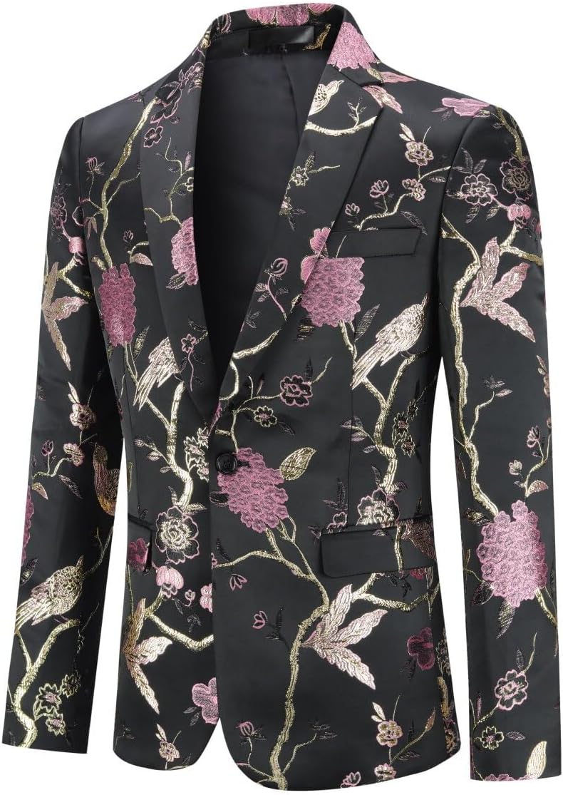 YOUTHUP Broderi blazer för män smal passform blommig kostym jacka snygg blommig smoking jackor