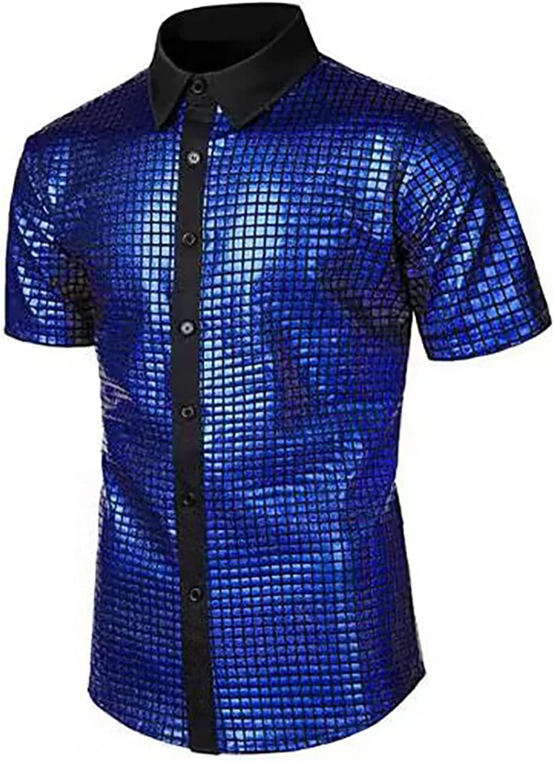 Disco-skjortor för män | Sparkle Sequin Shirts | Skinande metalliska kortärmad skjortor | Glitterskjorta | Slim Fit Button-Down tröjor för nattklubb rock bal hiphop disco partydräkt