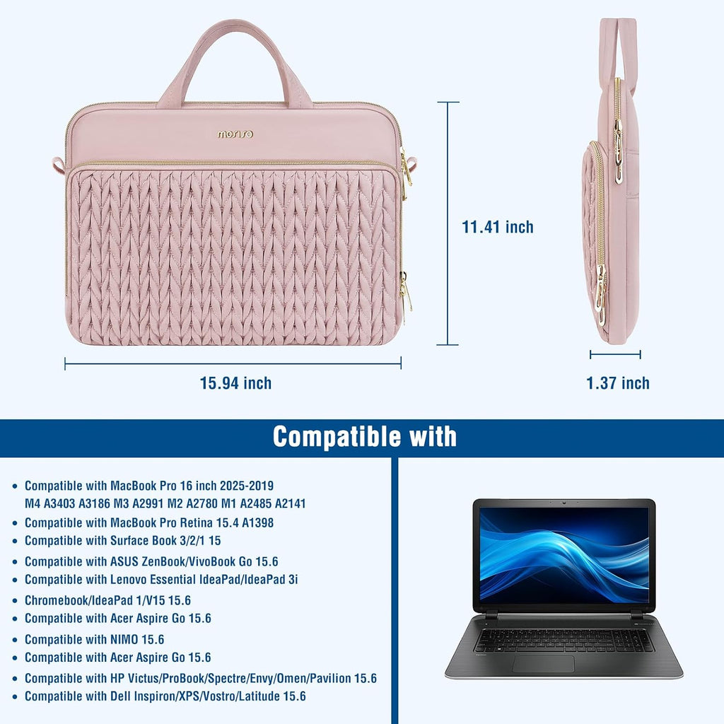 MOSISO Laptopväska, datorväskor, quiltad axelväska med handtag och ficka